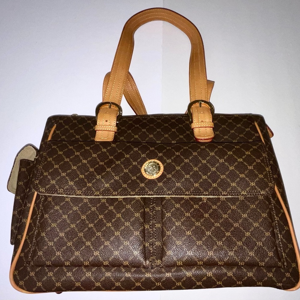 RIONI Italy Large Signature Dark Brown & Tan Twin Strap Shoulder Tote Bag VGC-EC